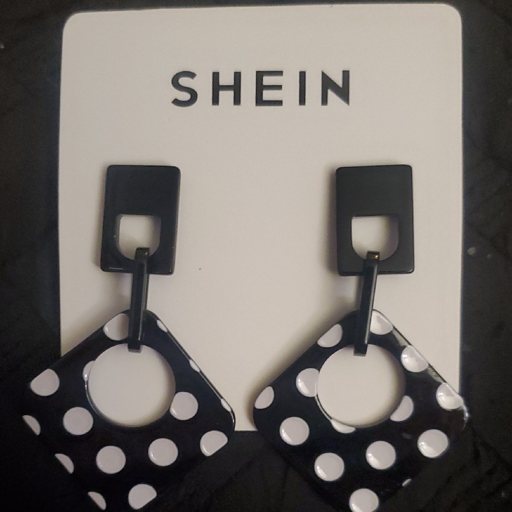 SHEIN Black and White Polka Dot Earrings